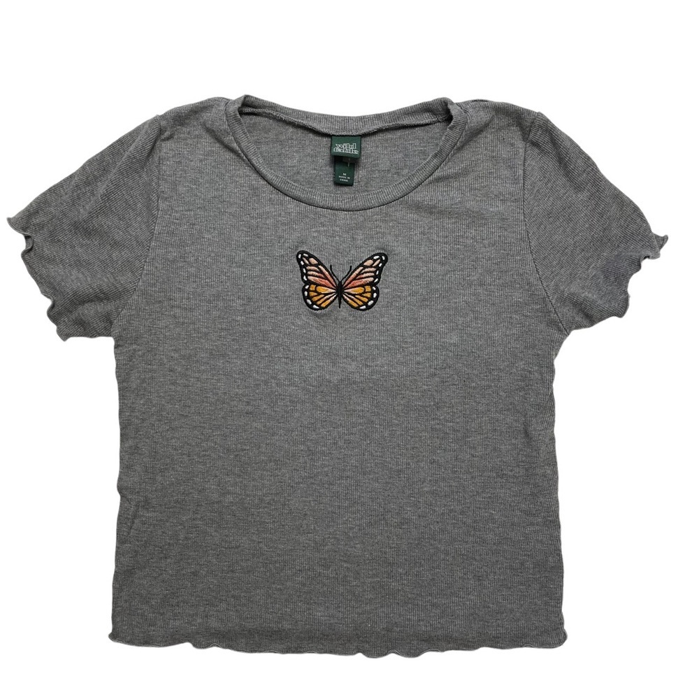 Wild Fable Gray Short Sleeve Butterfly Top Size M